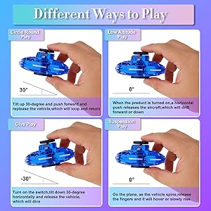 Flying Spinner Hover Toy UFO Boomerang Magic Mini Play Drone Spaceship, Kid Blue