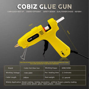 "Hot Glue Gun" High Temp-Cobiz Full Size (Not Mini) 60/100W Dual Power Heavy Duty