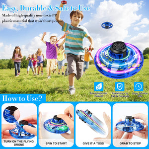 Flying Spinner Hover Toy UFO Boomerang Magic Mini Play Drone Spaceship, Kid Blue