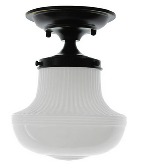 Seaside School House Ceiling Light, Flush Mount W/Opal Glass Shade